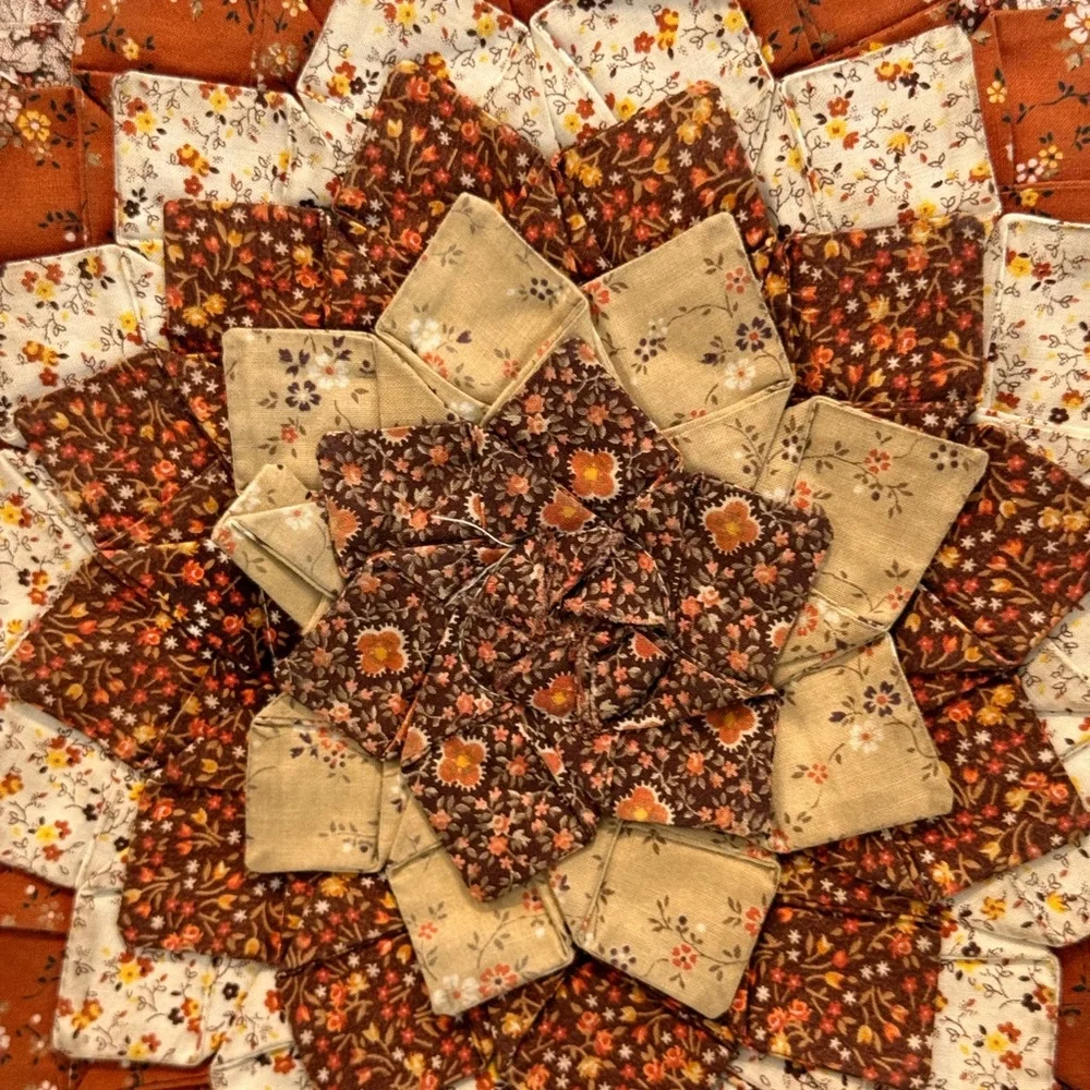 Patchwork Quilt Brown‎ Starburst Vintage 70s Pillow